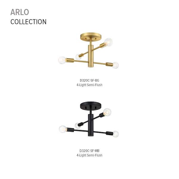 Designers Fountain - Arlo 14.25 in. 4-Light Brushed Gold Modern Entryway Semi-Flush Mount with No Bulbs Included