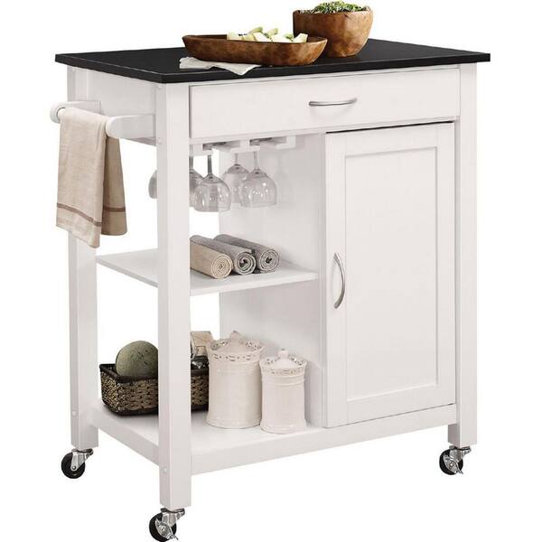 Unbranded White Kitchen Cart with Wood Top