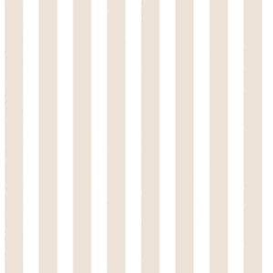 Tiny Tots 2 Beige/White Matte Traditional Regency Stripe Design Non-Pasted Non-Woven Paper Wallpaper Roll