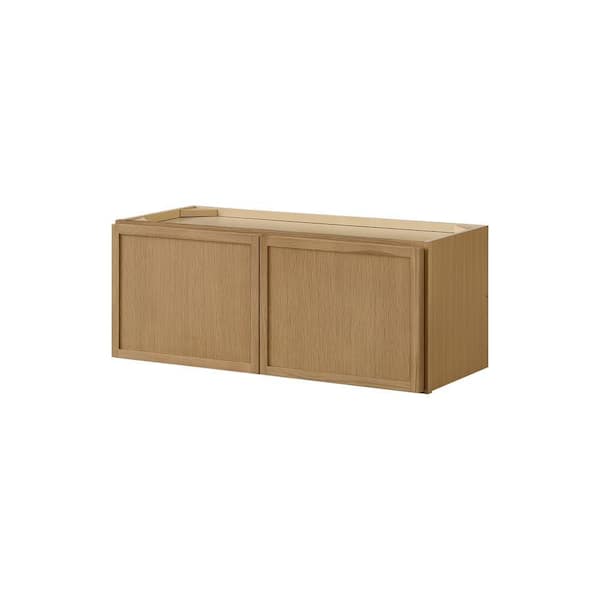 Hampton Bay Leyton 30 in. W x 12 in. D x 12 in. H Ready to Assemble Plywood Slim Shaker Wall Bridge Kitchen Cabinet in White Oak