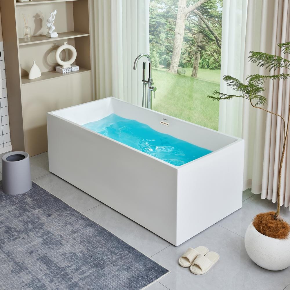 Chloe 59" White Acrylic Freestanding Soaking Bathtub