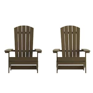 Brown Faux Wood Resin Adirondack Chair (Set of 2)