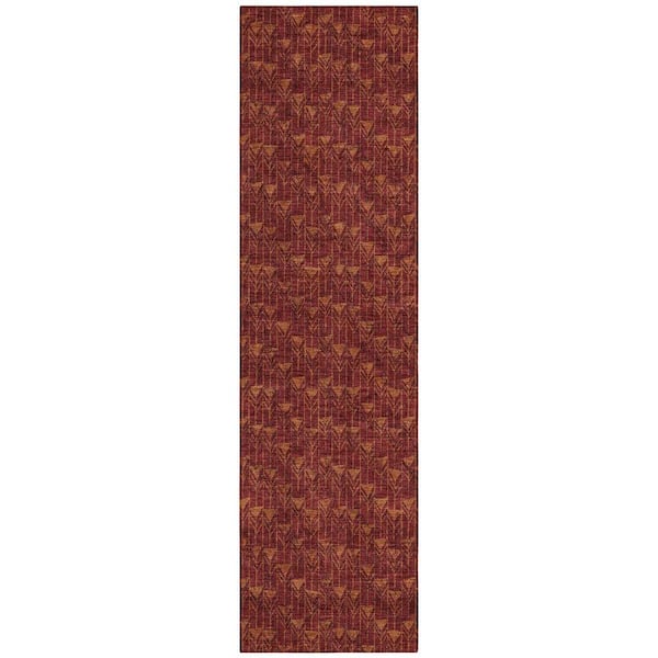 HomeRoots Burgundy 2 ft. x 8 ft. Geometric Indoor / Outdoor Area Rug ...