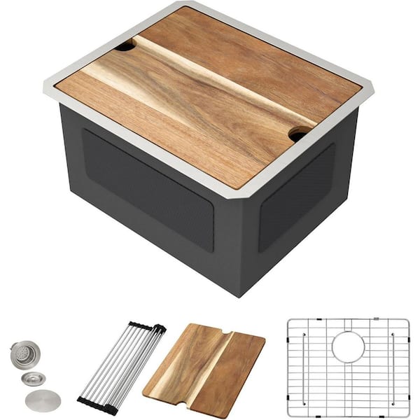 23 in. Undermount Laundry Sink Single Bowl 16-Gauge Stainless Steel Brushed Utility Sink with Accessories