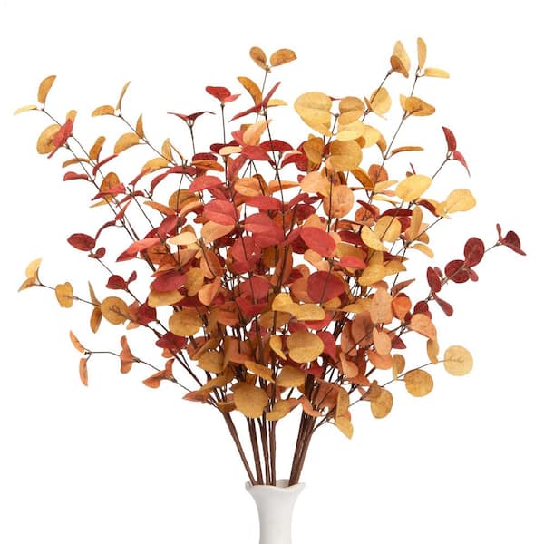 Angel Sar 6-Piece 27.5 in. Artificial Eucalyptus Stems Fall Decorations with Fall Eucalyptus Leaves for Office and Home, Orange