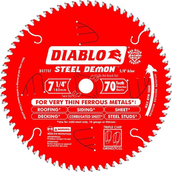 DIABLO 7-1/4in. x 70-Teeth Steel Demon Carbide-Tipped Saw Blade for Thin Metal