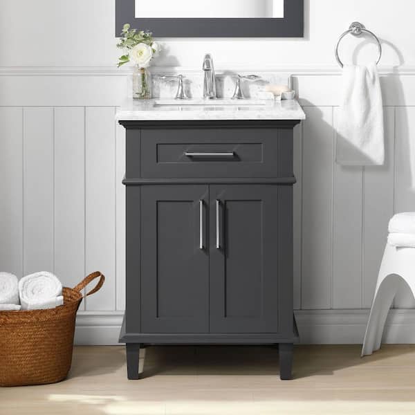 Sonoma 24 in. Single Sink Dark Charcoal Bath Vanity with Carrara Marble Top (Assembled)