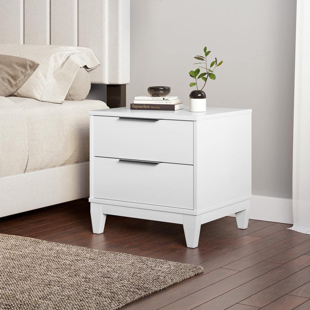 Mackay 2-Drawer White Laminate Nightstand with Storage - Modern Wood Bedsid