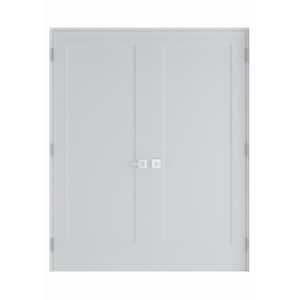 60 in. x 80 in. Bi-Parting Solid Core Primed Composite Double Prehung French Door Catch Ball and Satin Nickel Hinges