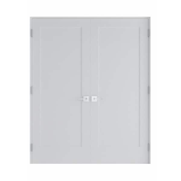 RESO 60 in. x 80 in. Bi-Parting Solid Core Primed Composite Double Prehung French Door Catch Ball and Satin Nickel Hinges