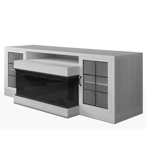 60 in. Freestanding 3-Sided Electric Fireplace TV Stand in White, Farmhouse Entertainment Center for TVs up to 75"