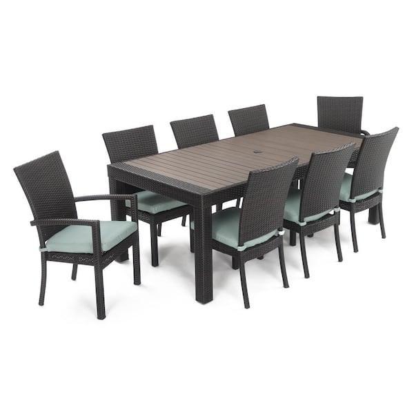 RST BRANDS Deco 9-Piece Wicker Outdoor Dining Set with Bliss Blue Cushions