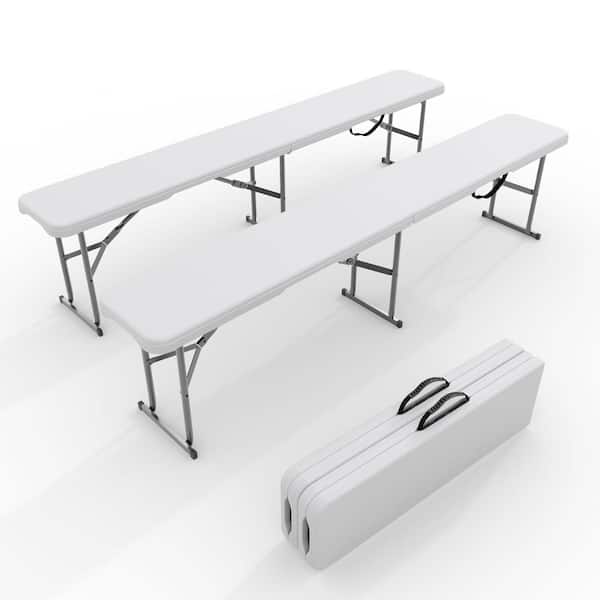 homfan 6 ft. Folding Bench 2 Pack White HDPE Portable Outdoor