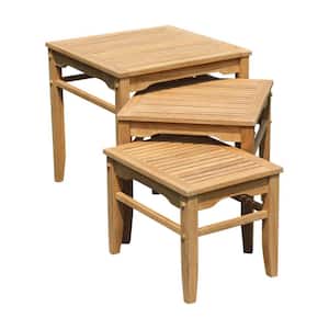 Heaton Natural Teak Wood Outdoor Side Table (3-Pack)