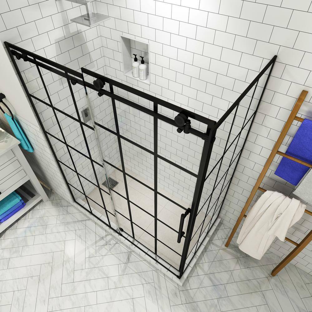 Kamaya Matte Black Frameless Sliding Shower Enclosure