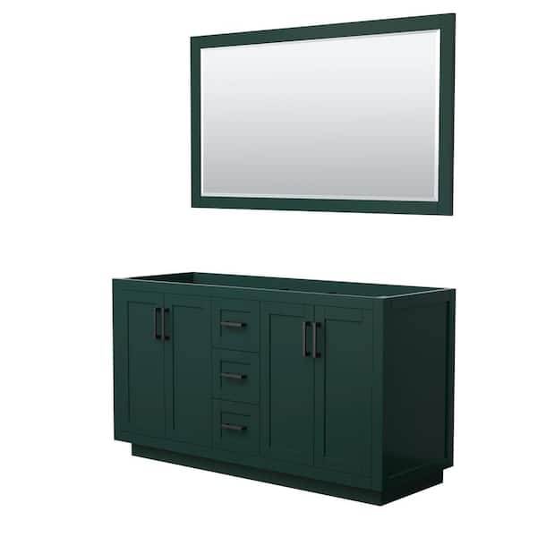 Wyndham Collection Miranda 59.25 in. W x 21.75 in. D x 33 in. H Double Sink Bath Vanity Cabinet without Top in Green with 58 in. Mirror