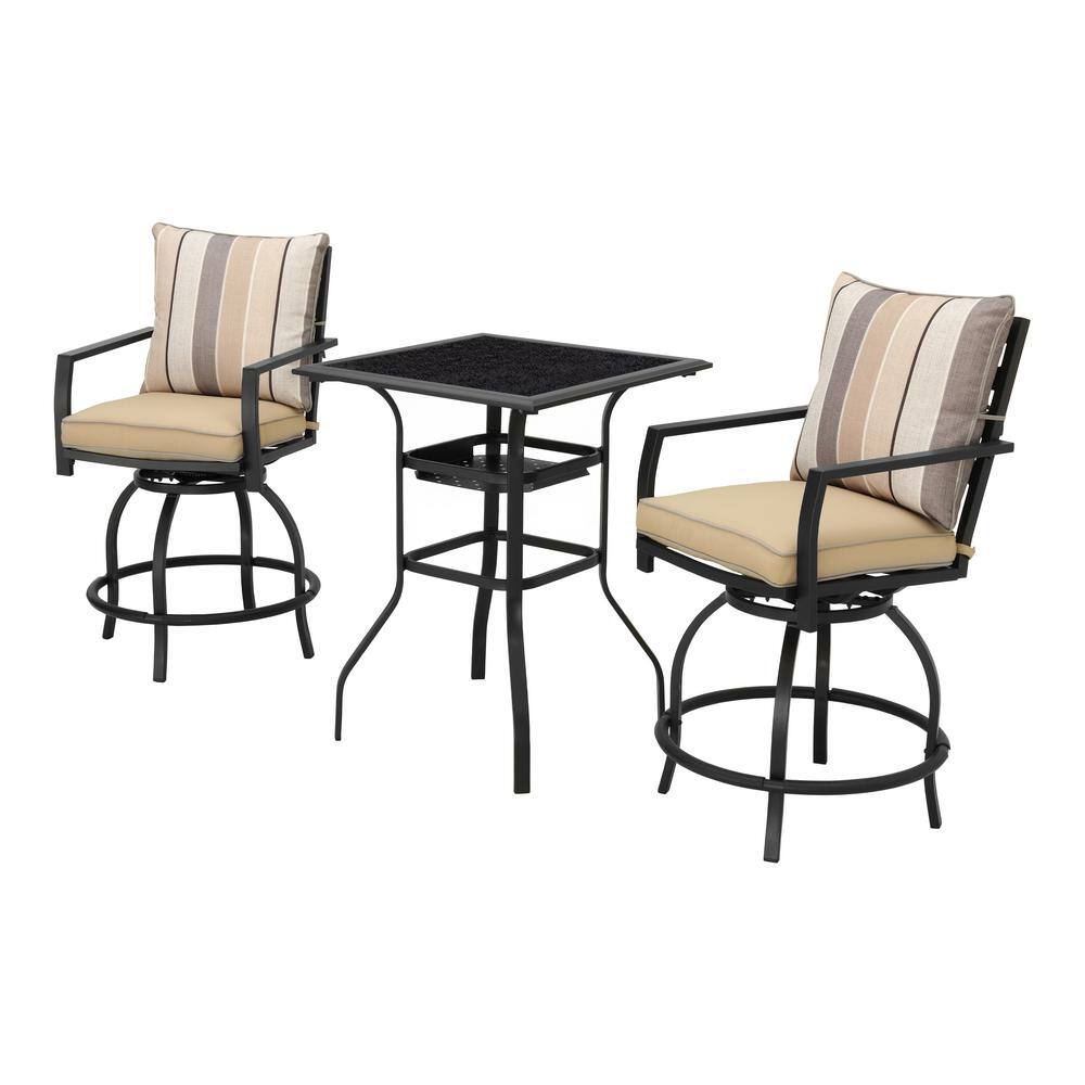 TOP HOME SPACE 3Piece Metal Outdoor Bistro Set with Beige Cushions