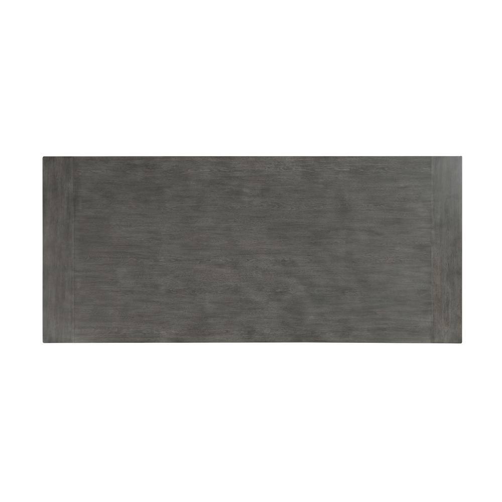 Gray Wood Counter Table with 6 Upholstered Swivel Chairs