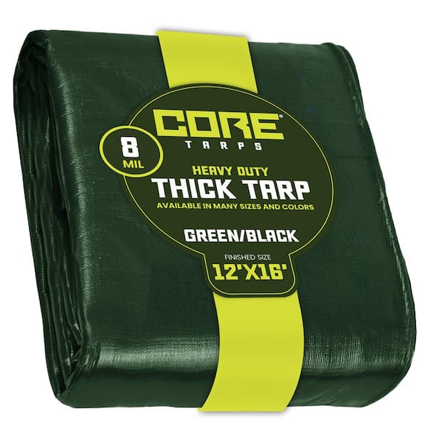 CORE TARPS 12 ft. x 16 ft. Green/Black 8 Mil Heavy Duty Polyethylene Tarp, Waterproof, UV Resistant, Rip and Tear Proof