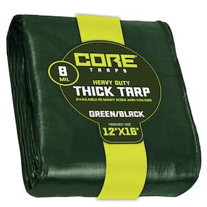 12 ft. x 16 ft. Green/Black 8 Mil Heavy Duty Polyethylene Tarp, Waterproof, UV Resistant, Rip and Tear Proof