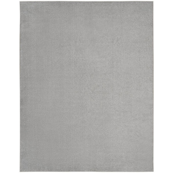 Essentials 10 ft. x 14 ft. Silver Gray Solid Contemporary Indoor/Outdoor Patio Area Rug