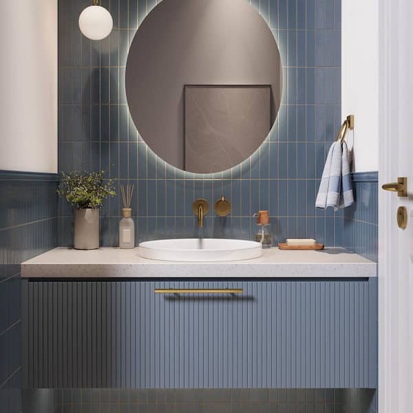 Modern 16 in. Round Vessel Bathroom Sink in White Ceramic with Wavy Texture Design Above Counter Single Bowl Art Basin