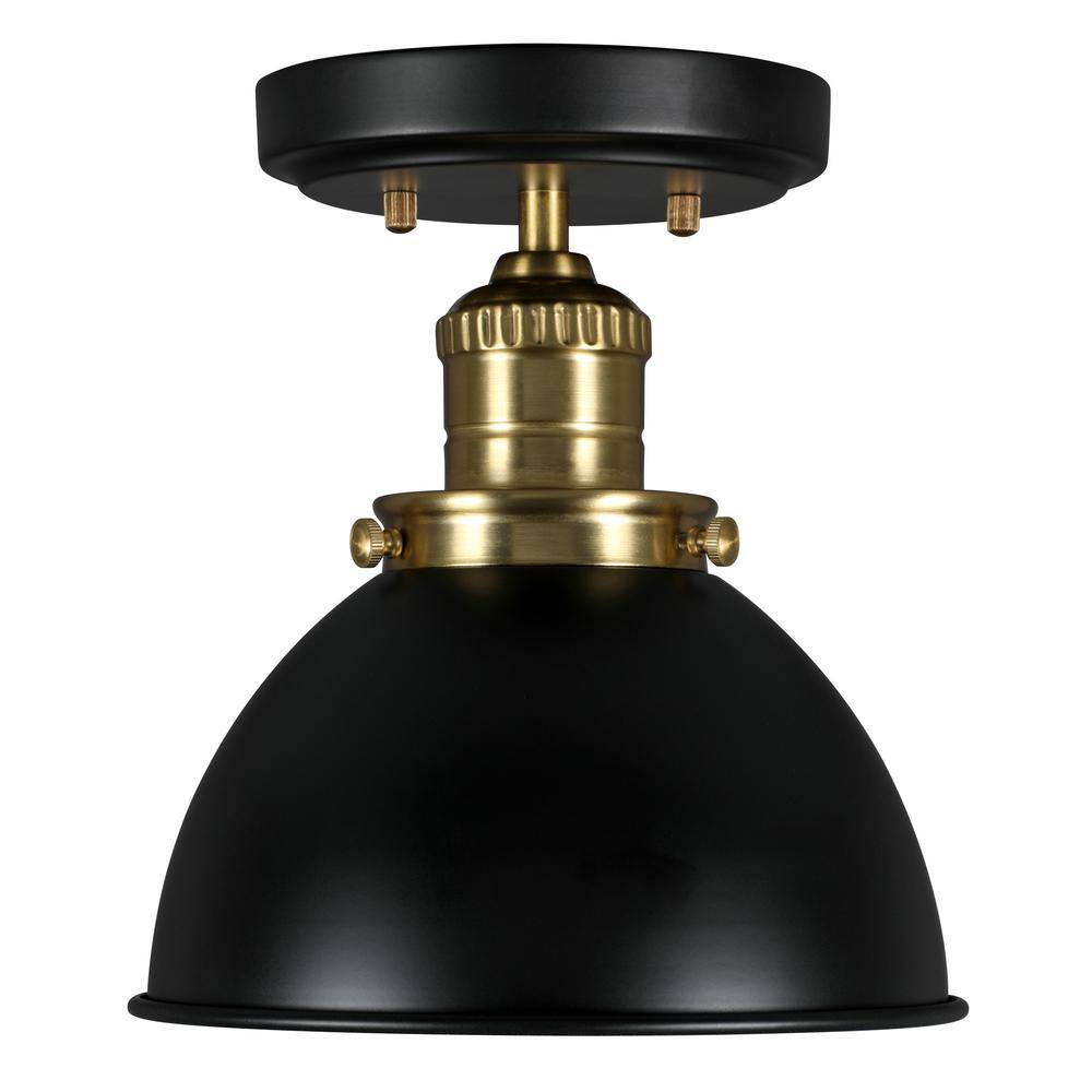 Savannah Matte Black and Chrome Farmhouse Semi-Flush Ceiling Light