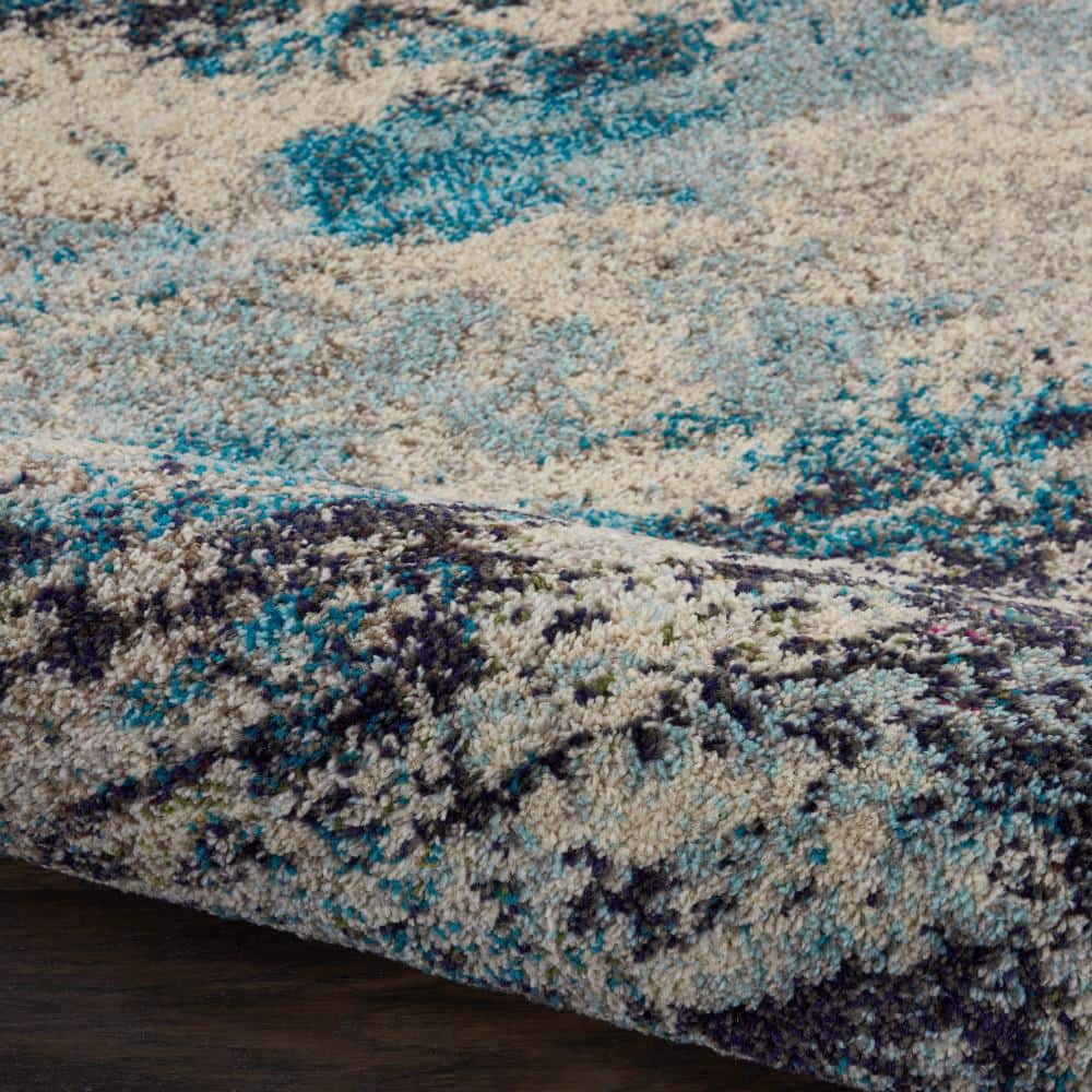 Celestial Swirl 9' x 12' Ivory & Teal Blue Abstract Synthetic Rug