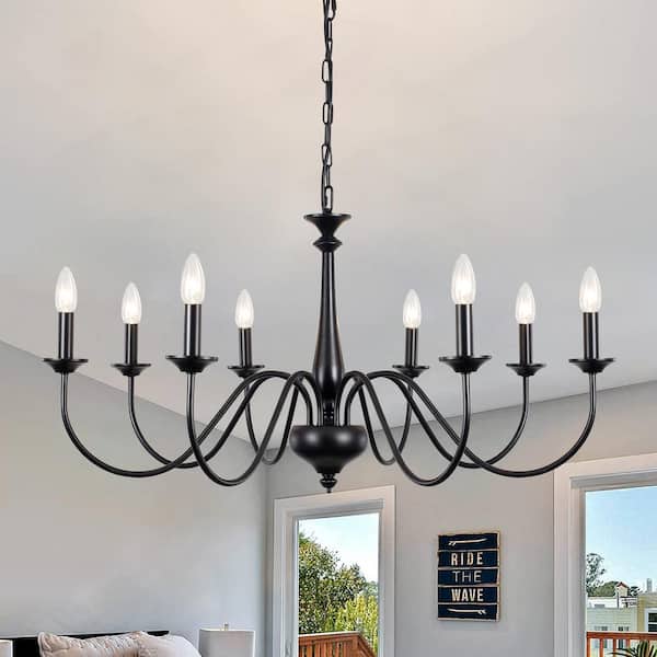 LWYTJO 8 Light Black Classic Modern Candle Style Chandelier for Living Room Kitchen Island Dining Room Foyer Bedroom