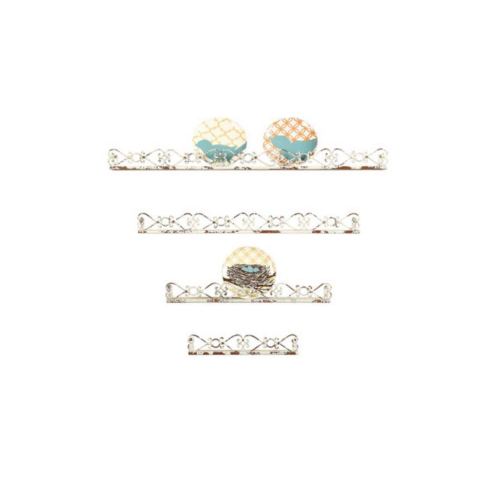 Elegant White Iron Decorative Wall Ledge Set of 4