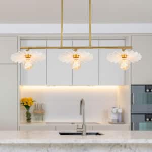 Lotus 3-Light Aged Brass Modern Linear Island Hanging Chandelier for Kitchen Islands and Dining
