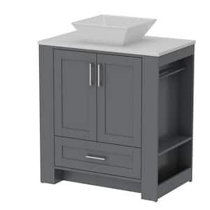 29.9 in. W x 18.1 in. D x 37 in. H in Gray Wood Ready to Assemble Cabinet for Bathroom with Above Counter Ceramics Sink