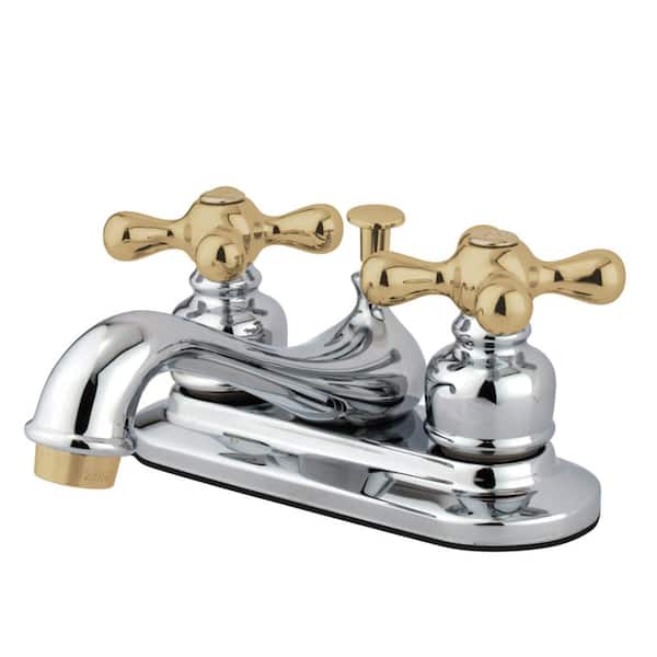 Kingston Brass Traditional 4 in. Centerset 2-Handle Bathroom Faucet in Chrome and Polished Brass