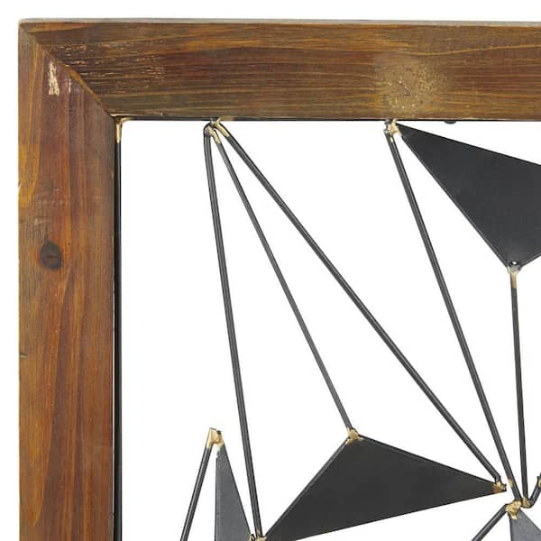 Metal Black Geometric Wall Decor with Wood Frame (Set of 2)