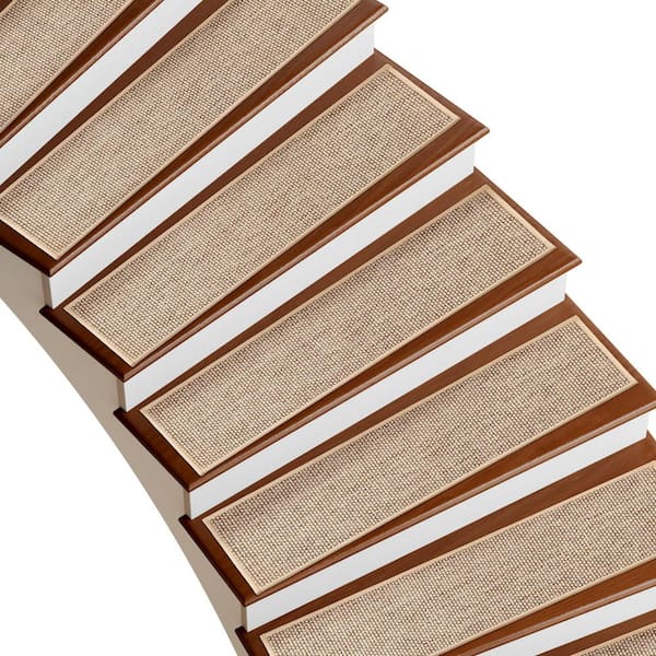 8 in. x 30 in. Beige Linen Non-Slip Stair Tread Cover (Set of 15)