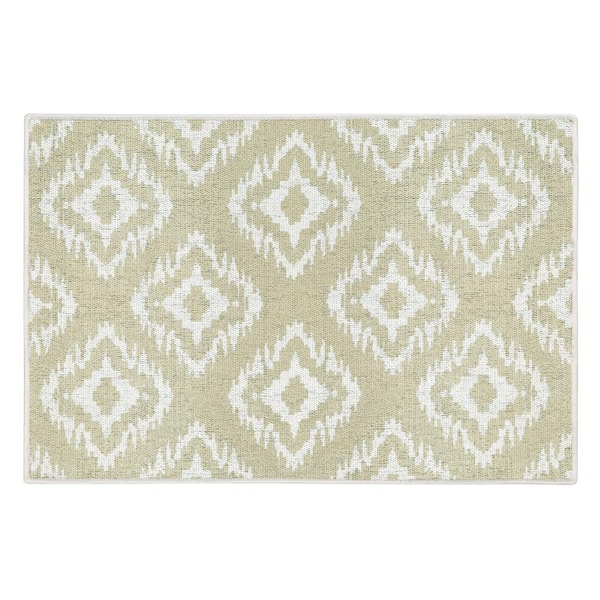 SUSSEXHOME Tetra One Cotton Light Beige 2 ft. x 3 ft. Thin Non Slip Indoor Area Rug or Front Door Foyer Rug for Entryway