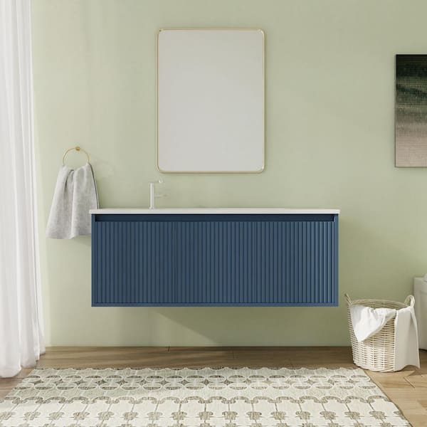 48 in. Wall-Mounted Single NavyBlue Bath Vanity with White Resin Top Unassembled
