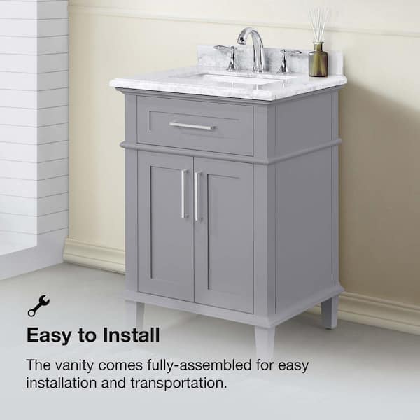 Home Decorators Collection Sonoma 24 In W X 20 D 34 H Bath Vanity Pebble Gray With White Carrara Marble Top 9784800240 - Home Depot 24 Bathroom Vanity With Sink