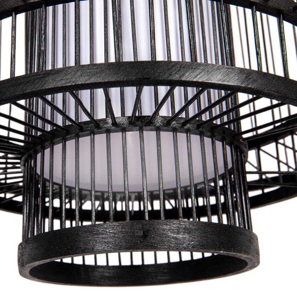 Black Tiered Bamboo Drum Chandelier Pendant Light