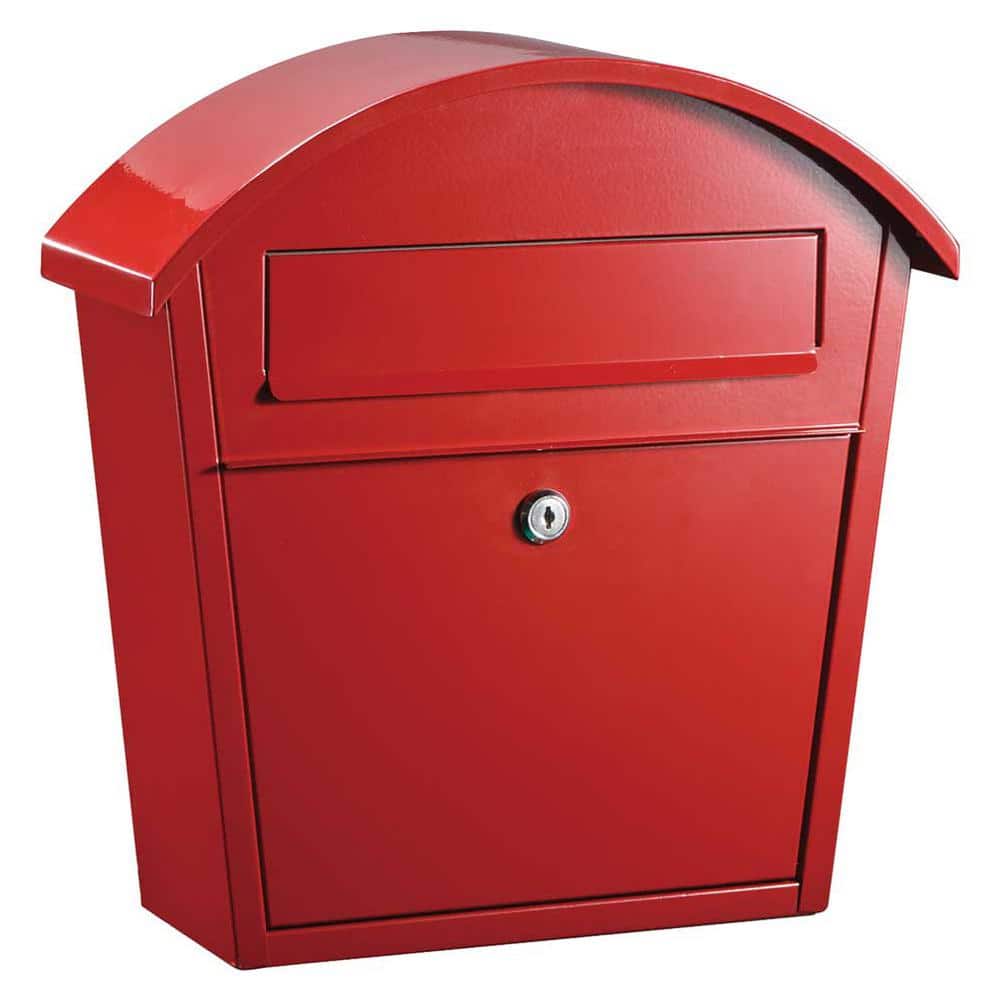 Red Powder-Coated Steel Locking Wall Mount Mailbox