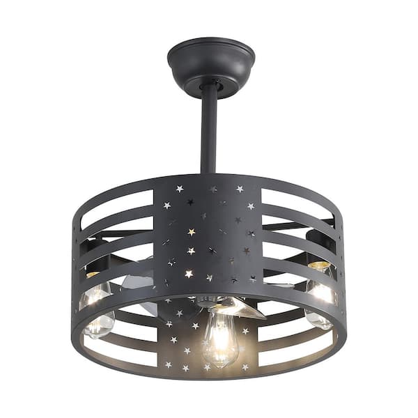 Yardreeze 18 in. Indoor Black American Retro Style Ceiling Fan Chandeliers with Remote Control, 6 Gear Wind Speed Fan Light
