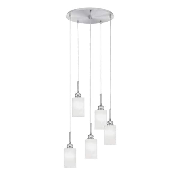Unbranded Albany 60-Watt 17 in. 5-Light Brushed Nickel Cord Pendant Light White Marble Glass Shade