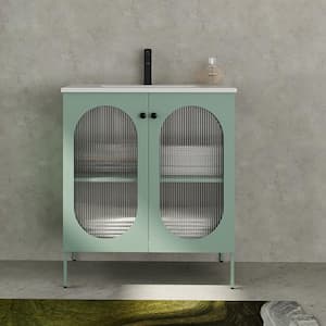 30 in. W x 18 in. D x 34 in. H Single Sink Freestanding Bath Vanity in Mint Green with White Ceramic Top