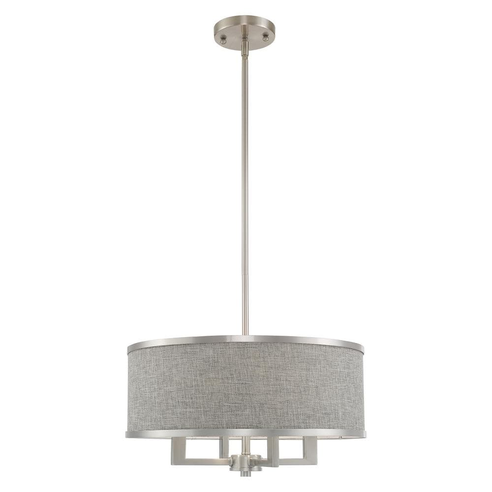 Brushed Nickel Mini Drum Chandelier with Gray Shade