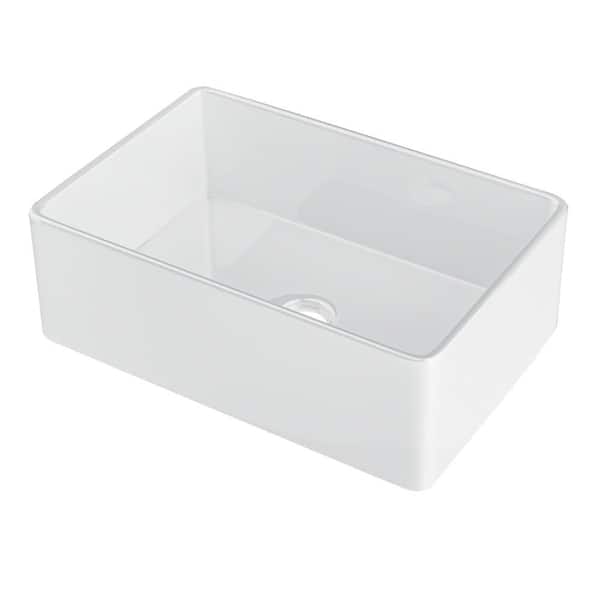 Vomlor 32 in. Fireclay Kitchen Sink Dual Drop-In/Undermount Kitchen Sink Single Bowl Fireclay Sink in White with Grid and Drain