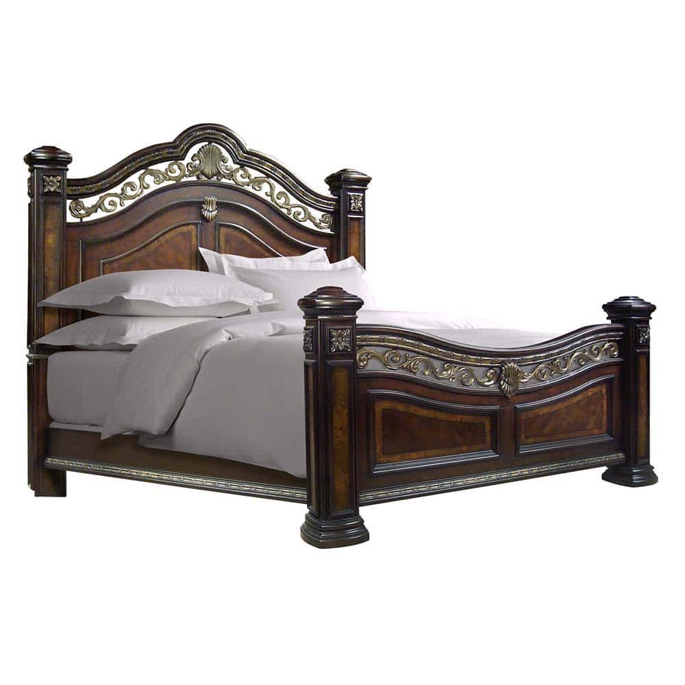 Monte Carlo Cocoa King Poster Bed with Gold Accents