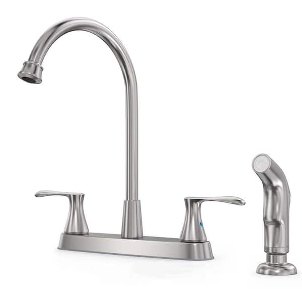 2-Handles Deck Mount 8 in. Centerset Standard Kitchen Faucet with Side Sprayer 3 Hole or 4 Hole in Brushed Nickel