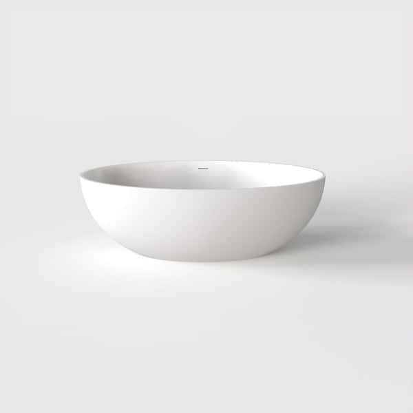 67 in. x 39.37 in. Solid Surface Freestanding Soaking Bathtub with Center Drain in Matte White