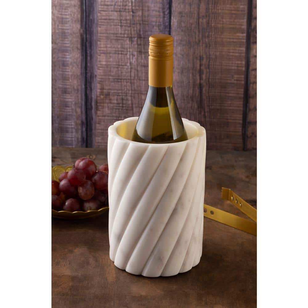 White Marble Round Bottle Chiller with Twist Ridges