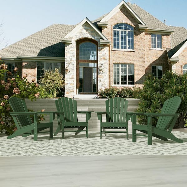 Mason Dark Green Poly Plastic Outdoor Patio Classic Adirondack Chair, Fire Pit Chair (Set of 4)